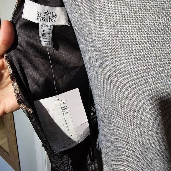 Badgley Mischka Black and Cream Floral Mini Dress - Picture 5 of 6